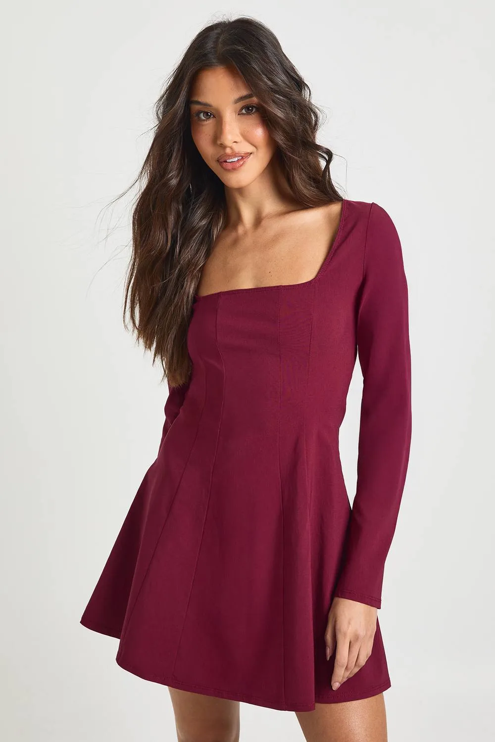 Bengaline Square Neck Godet Hem Skater Dress by boohoo