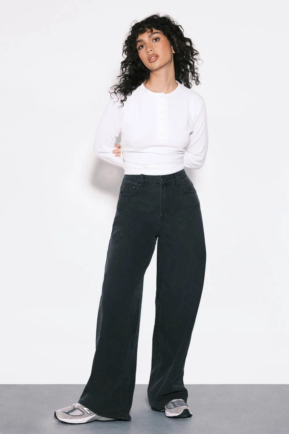 Cinched Waist Loose Fit Jeans with Adjuster by boohoo