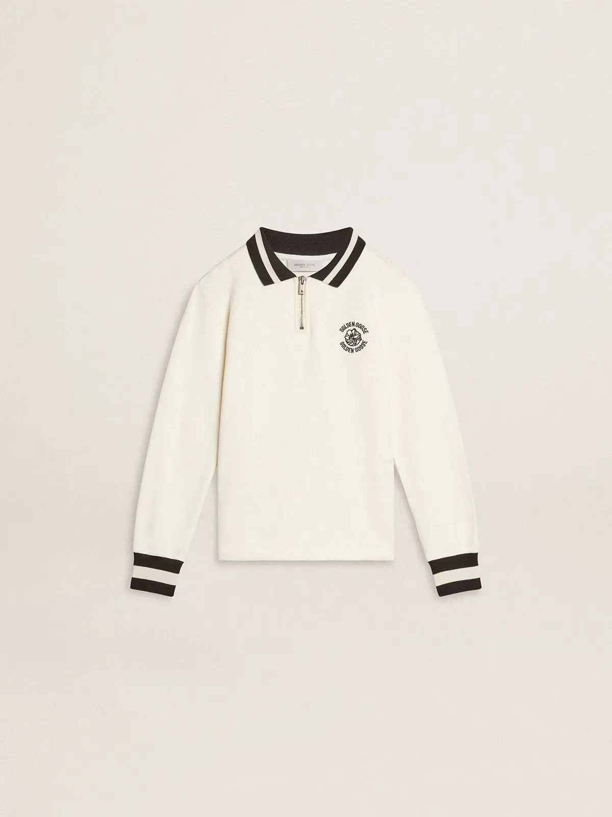 Cotton Polo Sweatshirt with Embroidery on the Chest and Print on the Back by Golden Goose