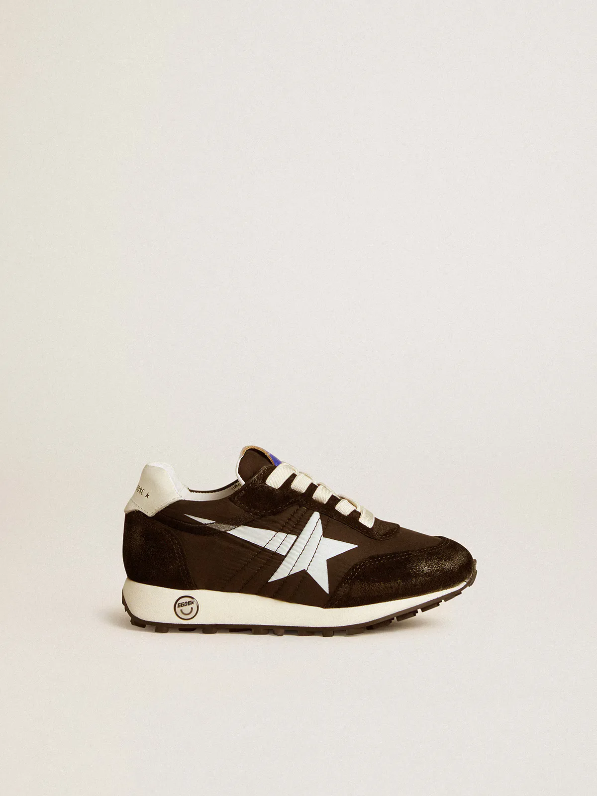 Young Marathon in Black Nylon with Printed Star and Leather Heel Tab by Golden Goose