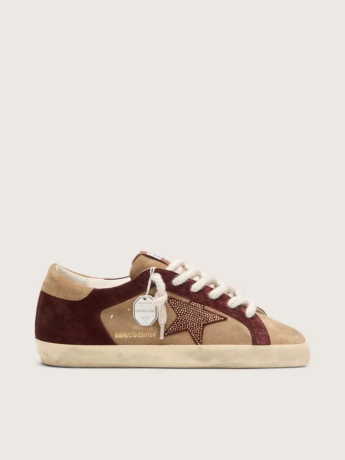 Super-Star Ltd in Beige and Brown Suede with Swarovski Star by Golden Goose