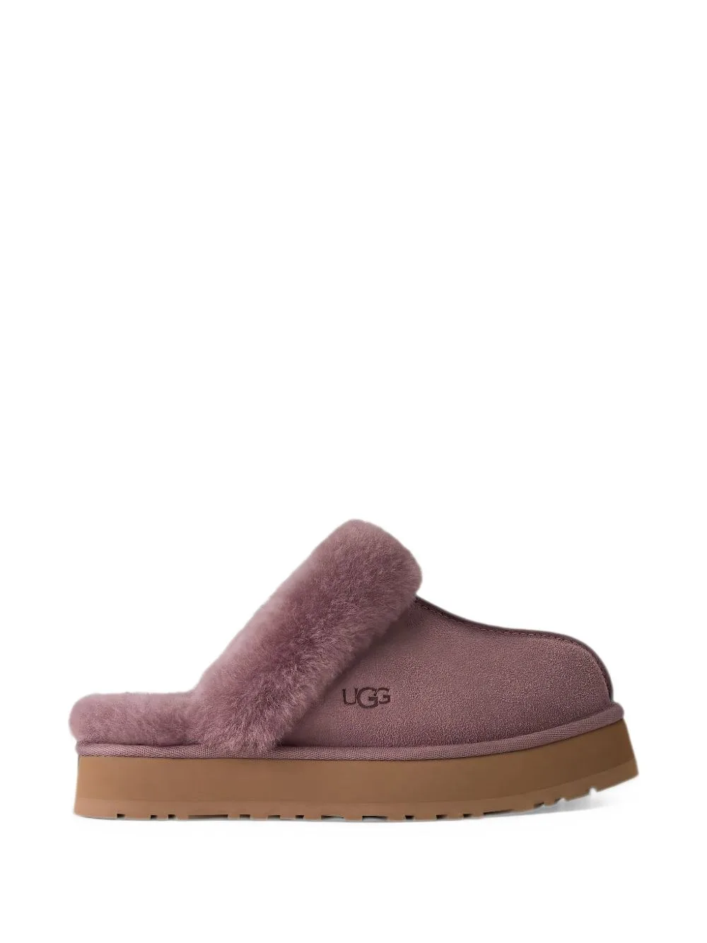 Disquette Shearling-Trim Platform Flat Mules by UGG