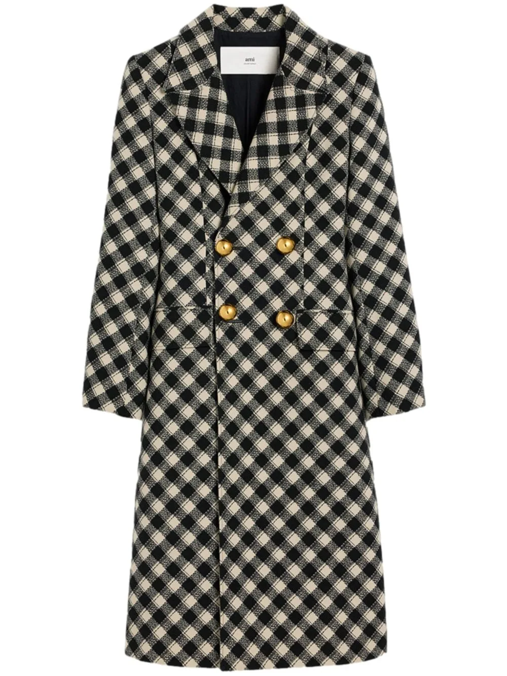 Check-Pattern Fitted Coat by AMI Paris