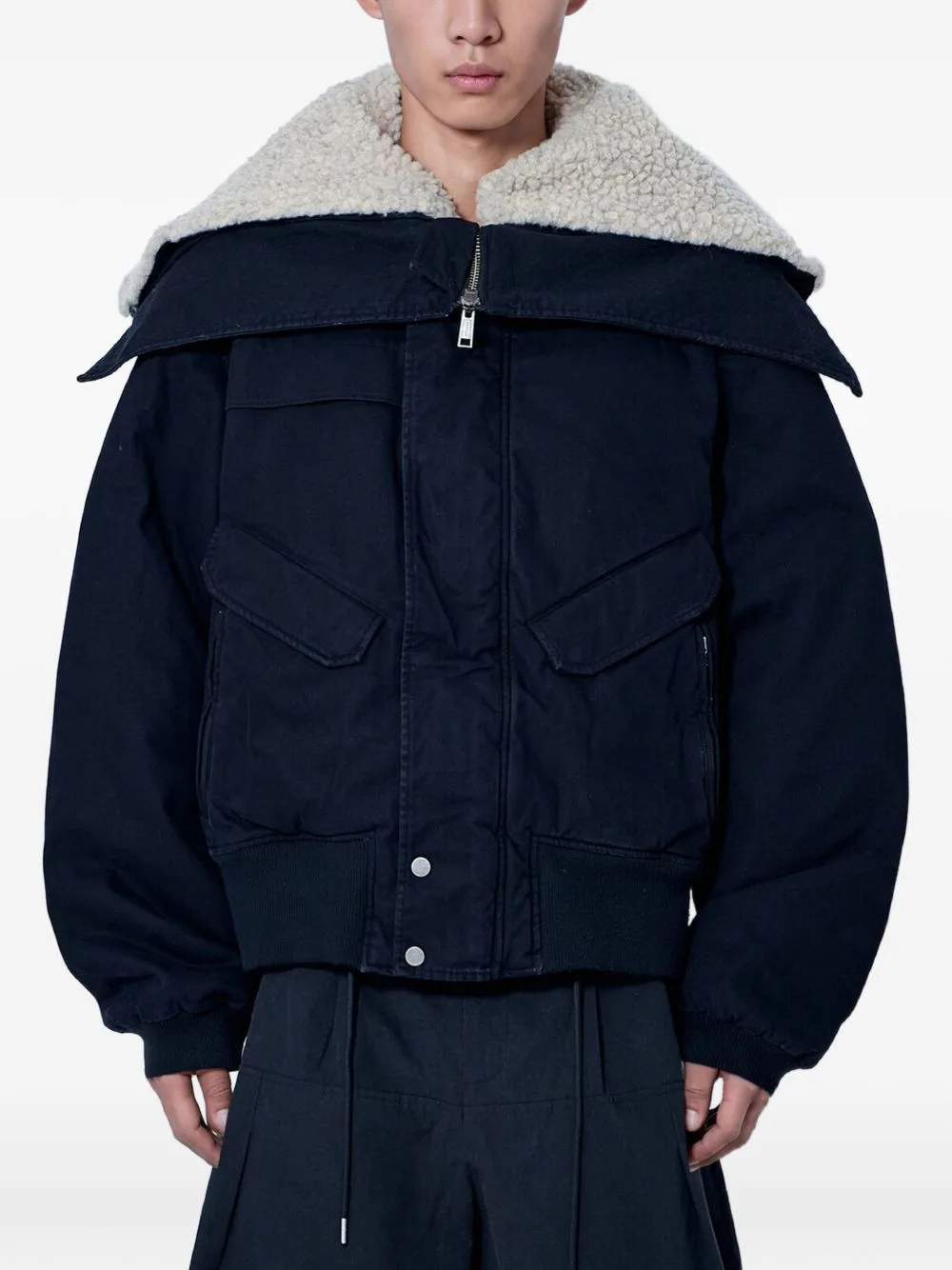 Portal Bomber Shearling-Collar Bomber Jacket by ENTIRE STUDIOS