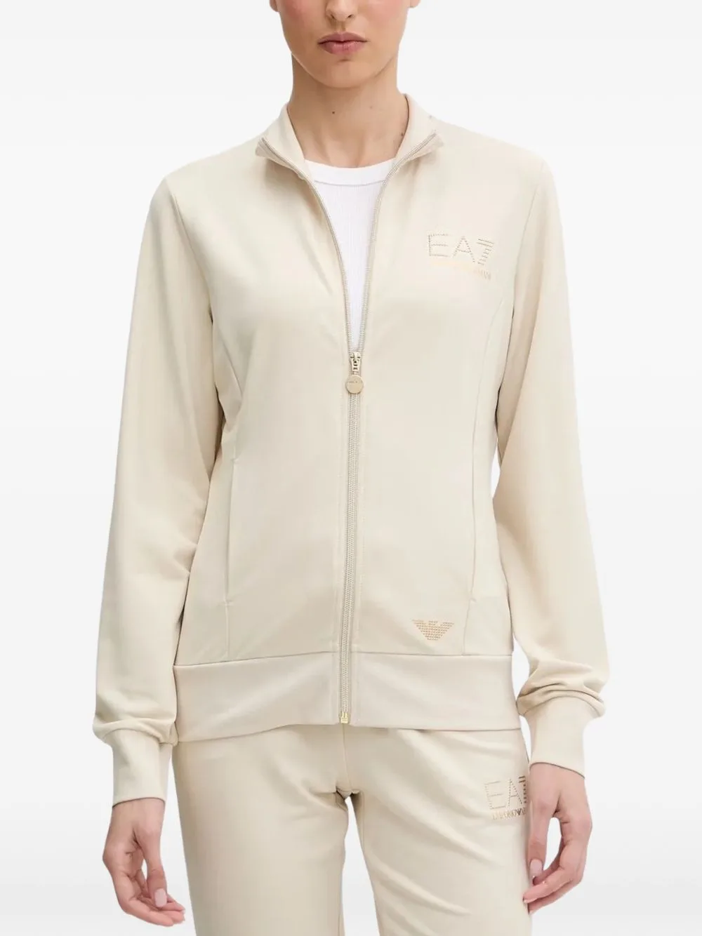 Rhinestone-Logo Zip-Up Track Jacket by Ea7 Emporio Armani