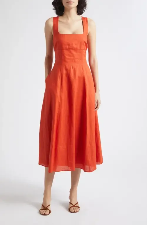 Dorethea Sleeveless Linen Midi Dress by Reiss