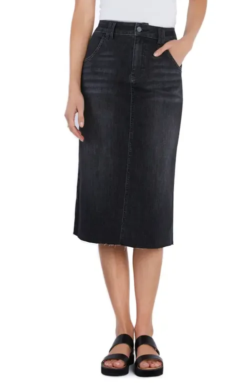 Adore Raw Hem Denim Midi Skirt by Wash Lab Denim