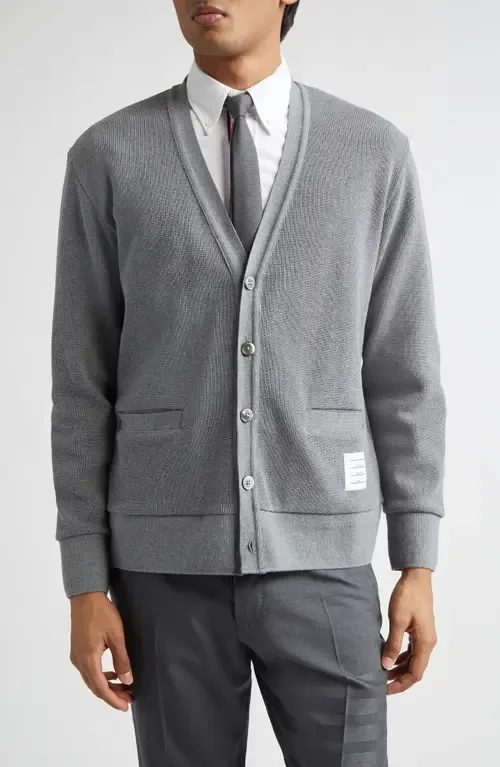 Waffle Knit V-Neck Cardigan by Thom Browne