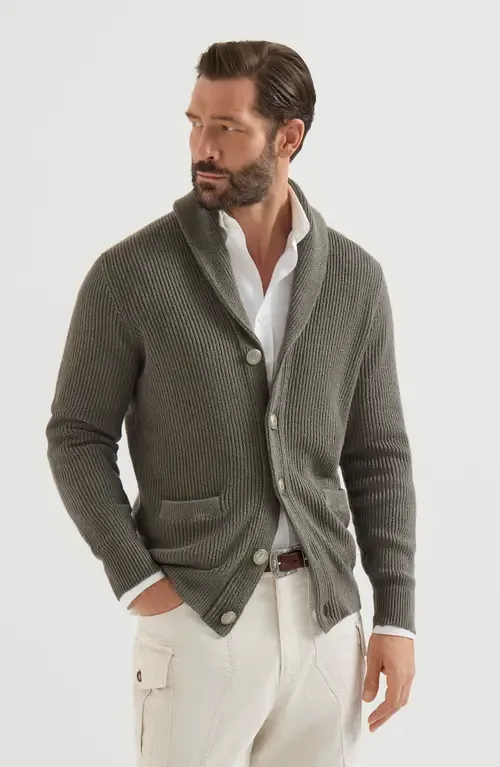 Malfilé Cotton English Rib Cardigan by Brunello Cucinelli