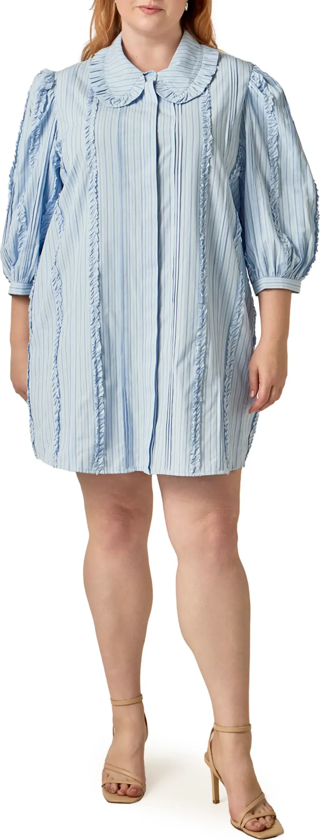 Pintuck and Ruffle Striped Shirtdress by English Factory