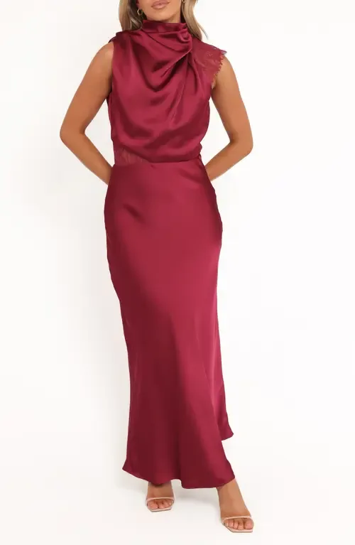 Anabelle Mock Neck Satin Maxi Dress by Petal & Pup