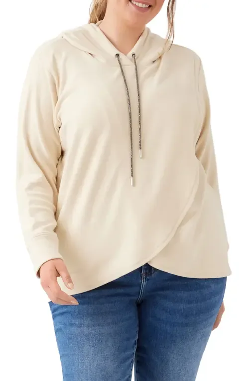Rhinestone Crossover Hoodie by Karen Kane