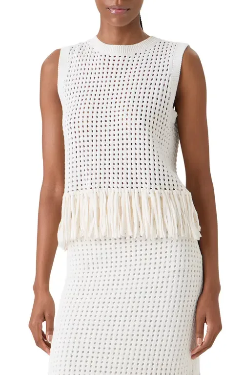 Fringe Hem Mesh Knit Cotton Shell by Akris punto