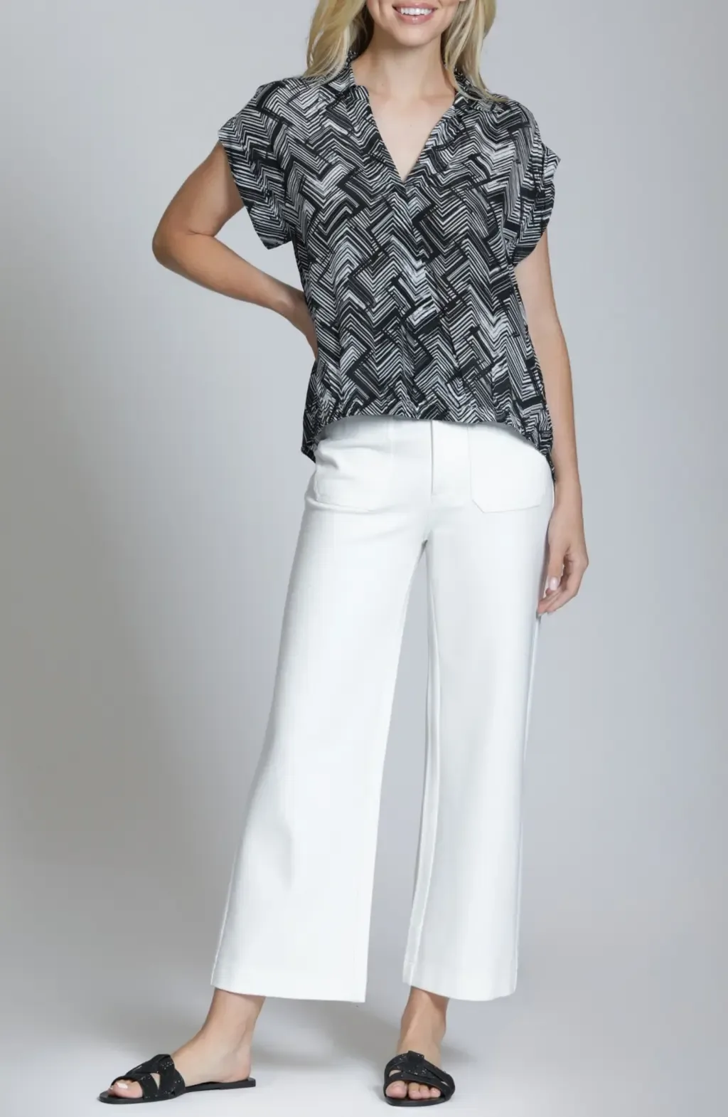 Geo Print Faux Wrap Woven Shirt by APNY