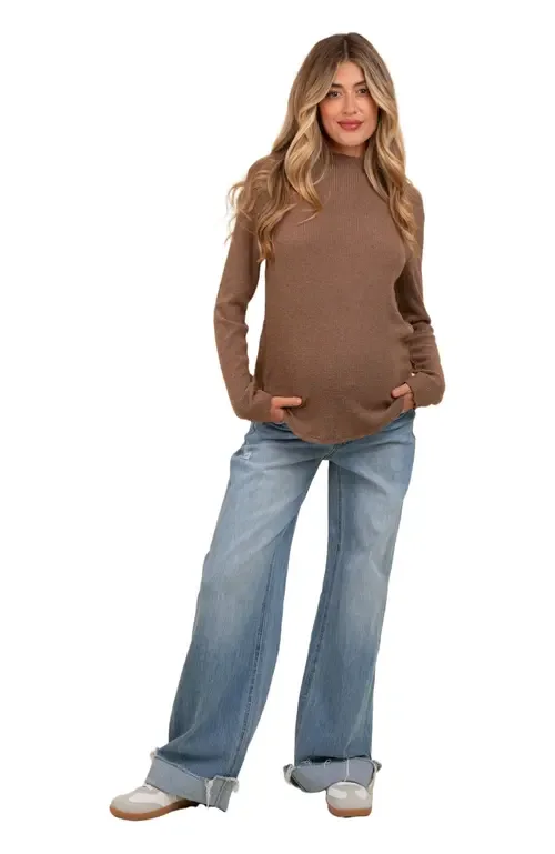 Cuffed Baggy Wide Leg Maternity Jeans by PinkBlush