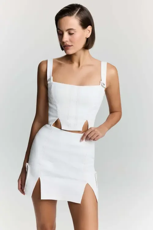 Catalina White Denim Crop Top by Jendue