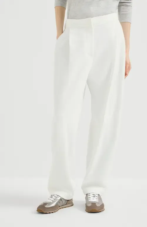Cotton Smooth French Terry Pleated Track Trousers by Brunello Cucinelli