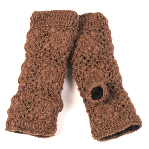 Flower Hand Crochet Fingerless Gloves by Nirvanna Designs