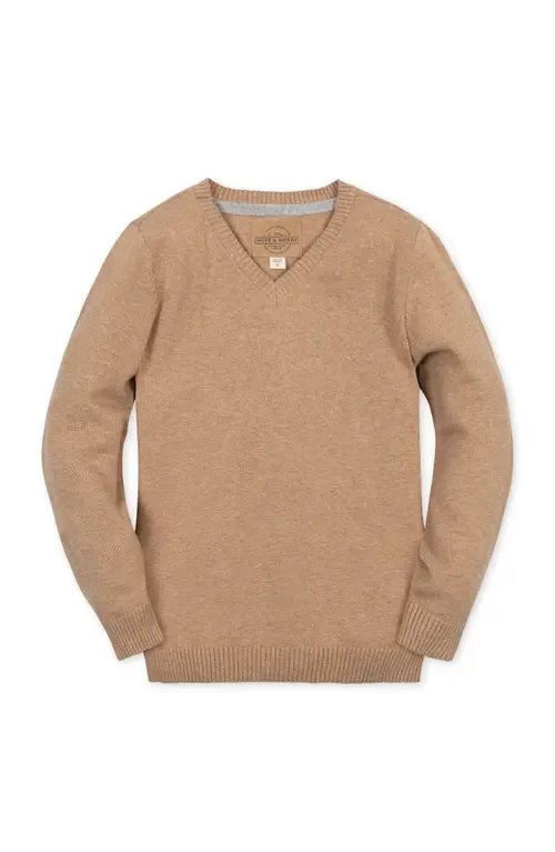 Organic Cotton V-Neck Elbow Patch Sweater by Hope & Henry
