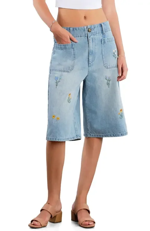 Wildflower Embroidered Denim Shorts by Billy T