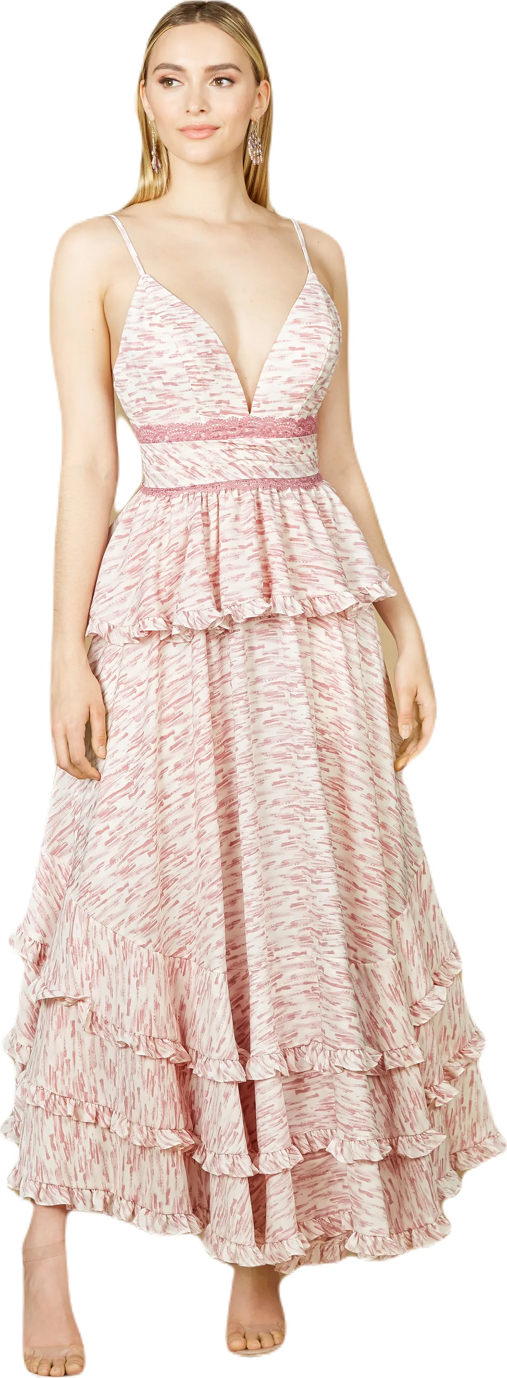 Plunging V-Neck Print Dress by LARA New York