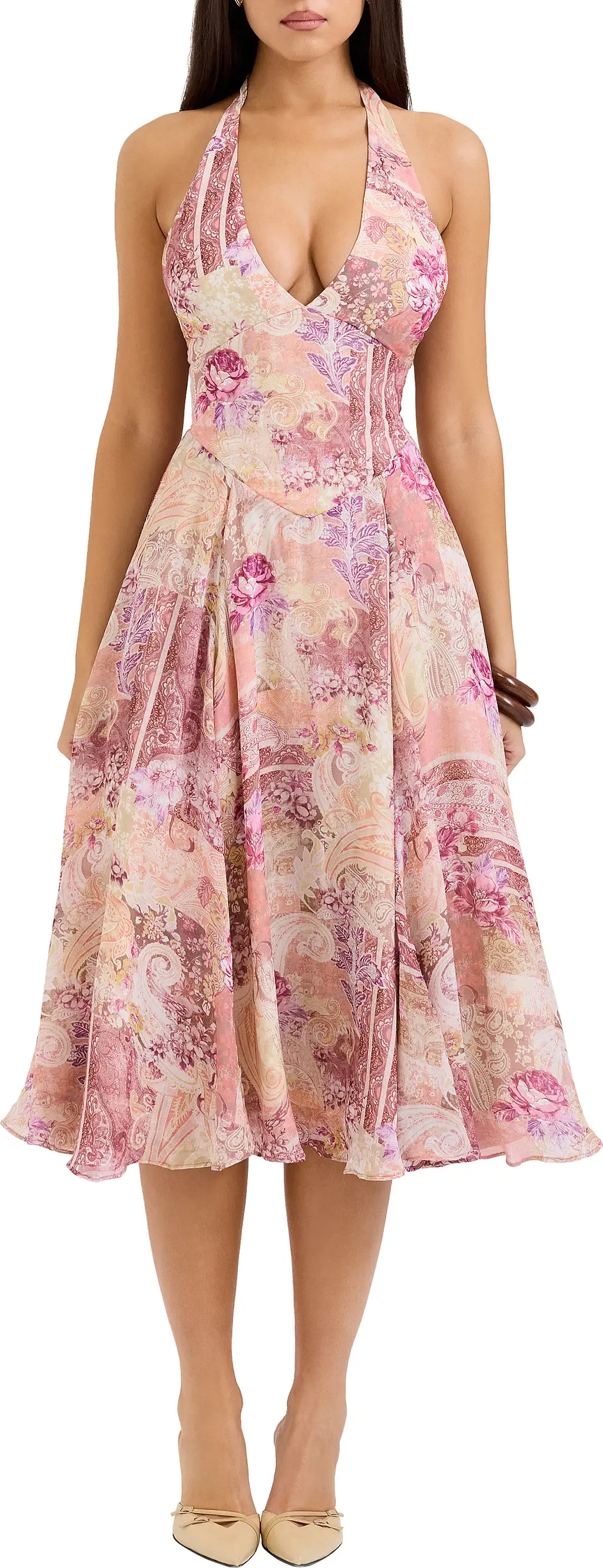 Solada Floral Halter Midi Sundress by HOUSE OF CB