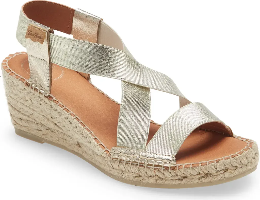 Tura Espadrille Wedge in Platinum Leather by Toni Pons