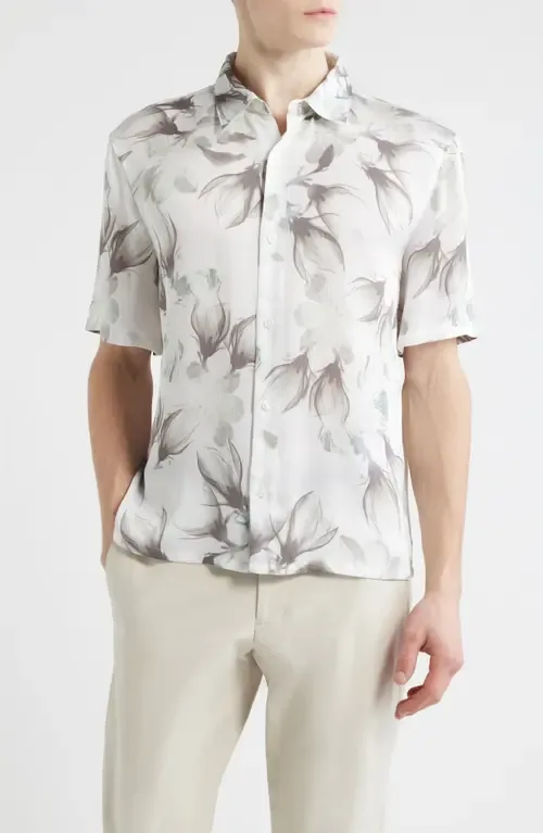 Oversize Floral Short Sleeve Button-Up Shirt by Open Edit
