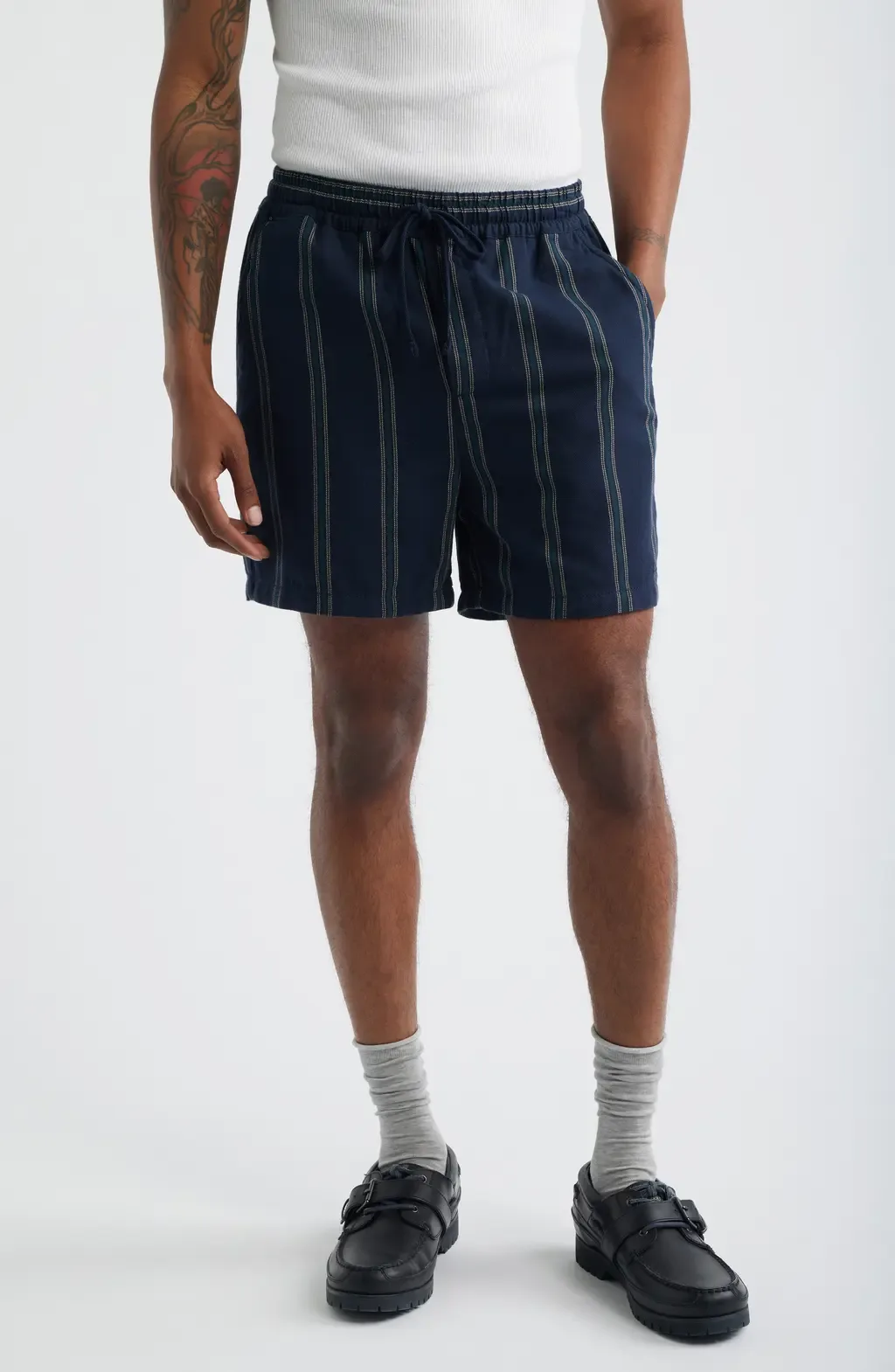 Lawson Stripe Cotton Drawstring Shorts by Les Deux