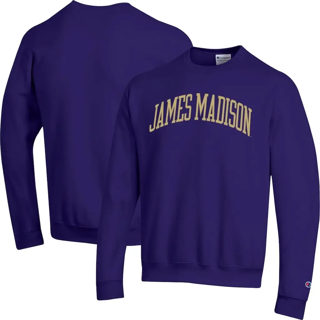 Champion Purple James Madison Dukes Basic Arch Fleece Pullover Sweatshirt by Champion