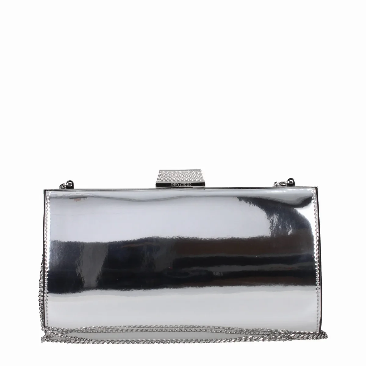 Rhinestone-Embellished Metallic Leather Clutch by Jimmy Choo