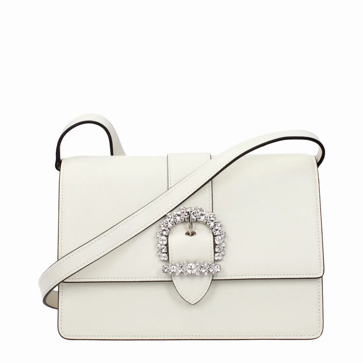 Rhinestone-Buckle Leather Crossbody Bag by Jimmy Choo