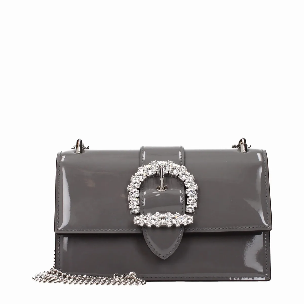Crystal-Buckle Patent Leather Shoulder Bag by Jimmy Choo