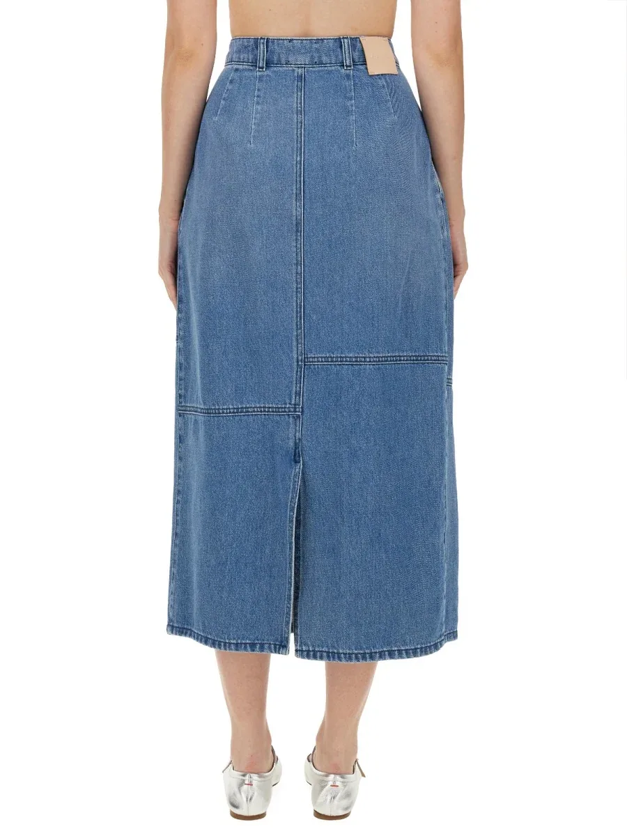 Cotton Denim Midi Skirt by Alysi