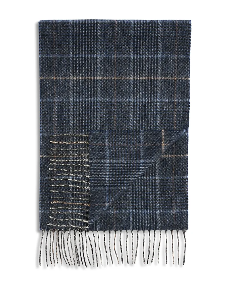 Windowpane Glen Plaid Oversized Cashmere Scarf - Denim by The Mens Store At Bloomingdales