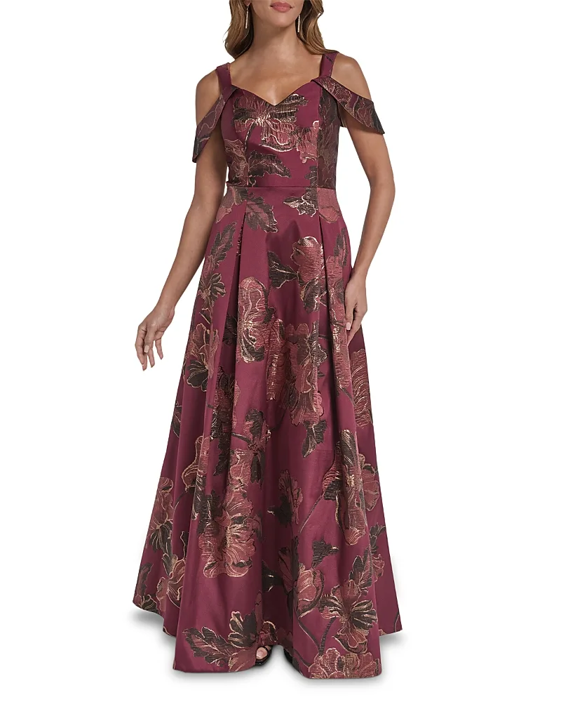 Cold Shoulder Floral Jacquard Ball Gown by Eliza J