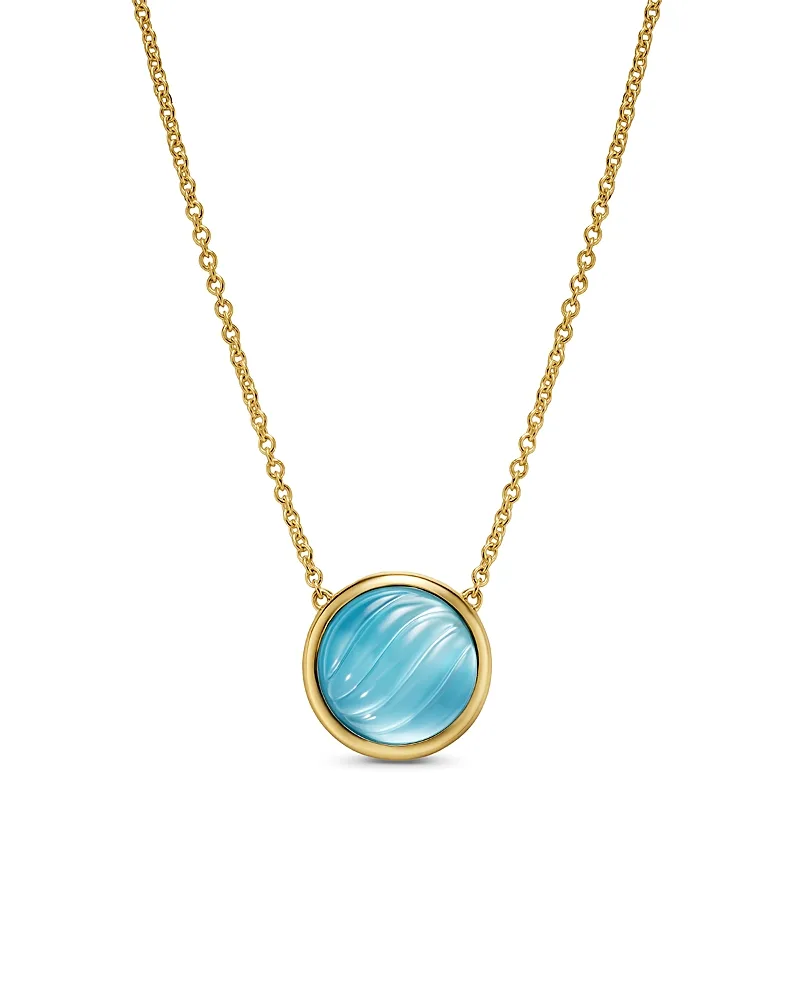 Sculpted Cable Pendant Necklace in 18K Yellow Gold with Blue Topaz and Mother of Pearl, 11.3mm by David Yurman