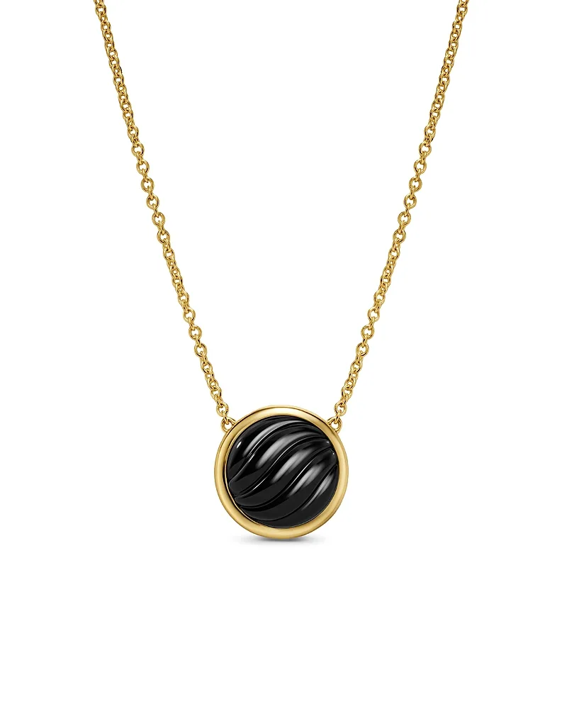Sculpted Cable Pendant Necklace in 18K Yellow Gold with Black Onyx, 11.3mm by David Yurman