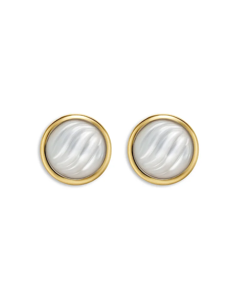Sculpted Cable Stud Earrings in 18K Yellow Gold with Mother of Pearl, 10.3mm by David Yurman