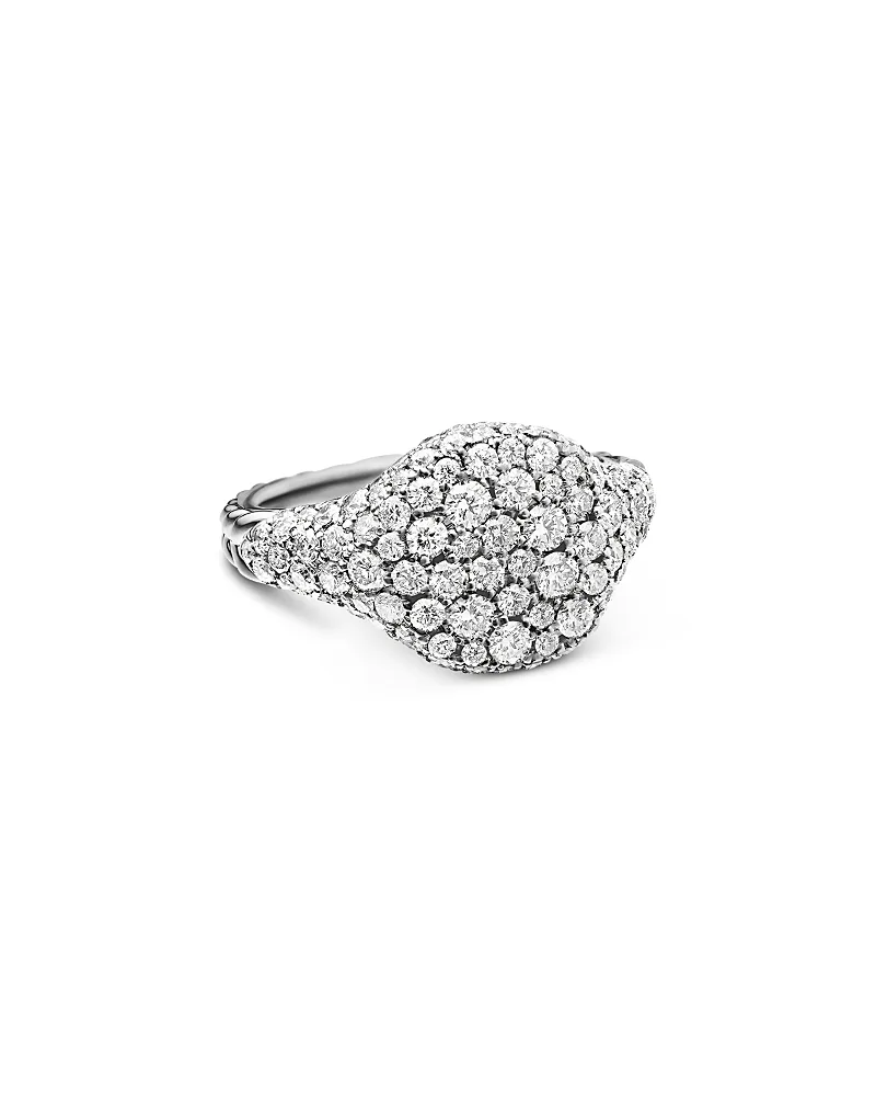 Chevron Pinky Ring in 18K White Gold with Diamonds, 10mm by David Yurman