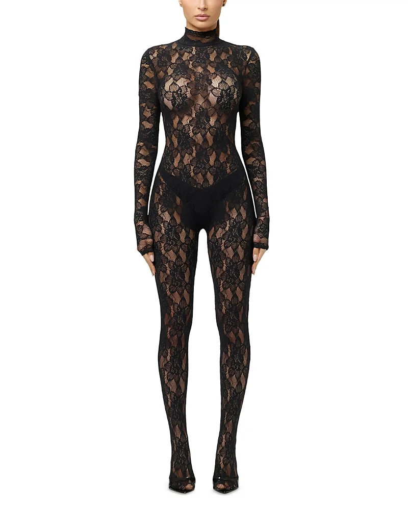 Lace Turtleneck Closed Toe Jumpsuit by Naked Wardrobe