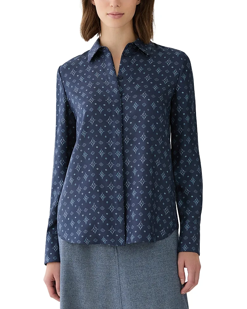 Scottie Geometric Print Silk Blouse by Lafayette 148 New York