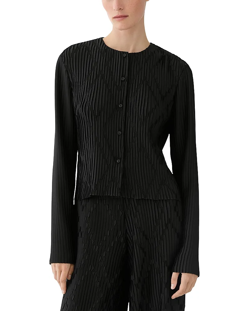 Diamond Plisse Long Sleeve Cardigan by Lafayette 148 New York
