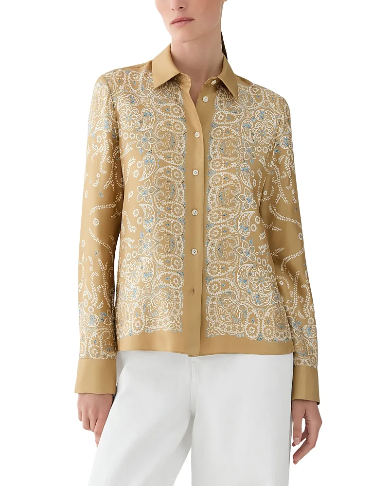 Silk Button Down Paisley Blouse by Lafayette 148 New York