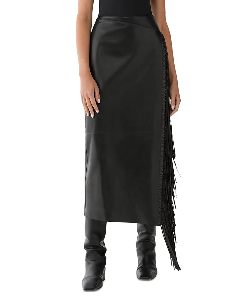 Whipstitched Fringe a Line Midi Skirt by Lafayette 148 New York
