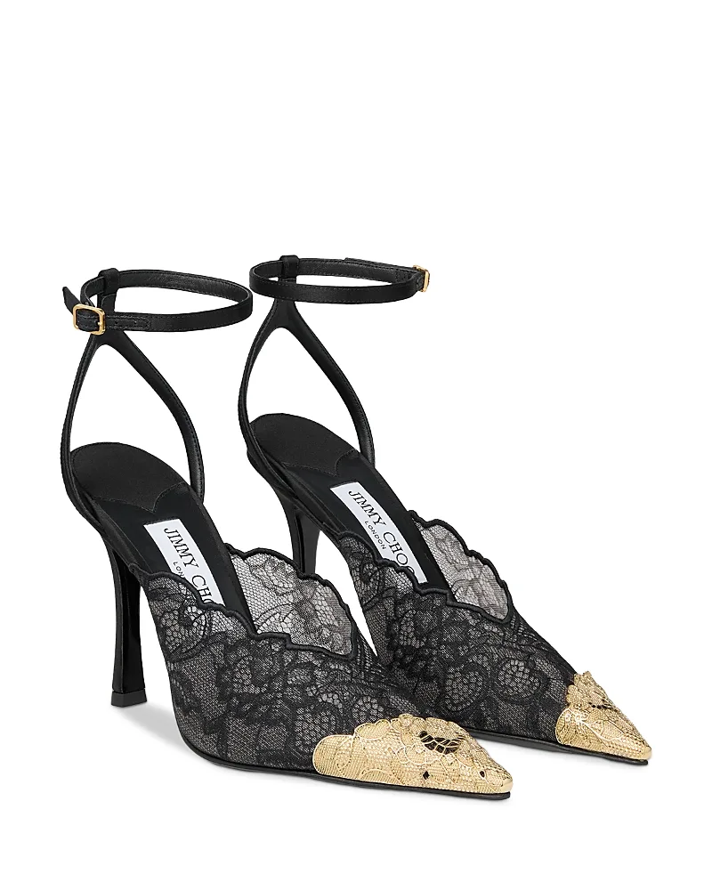 Faiz 100 Metal Lace & Leather High Heel Pumps by Jimmy Choo