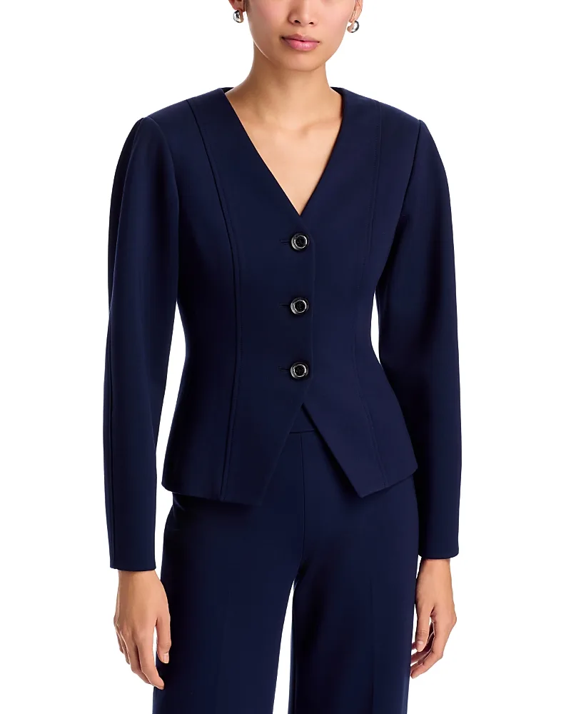 Carver Collarless V Neck Jacket by Veronica Beard