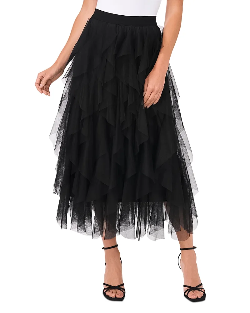 Ruffled Tulle Midi Skirt by CeCe