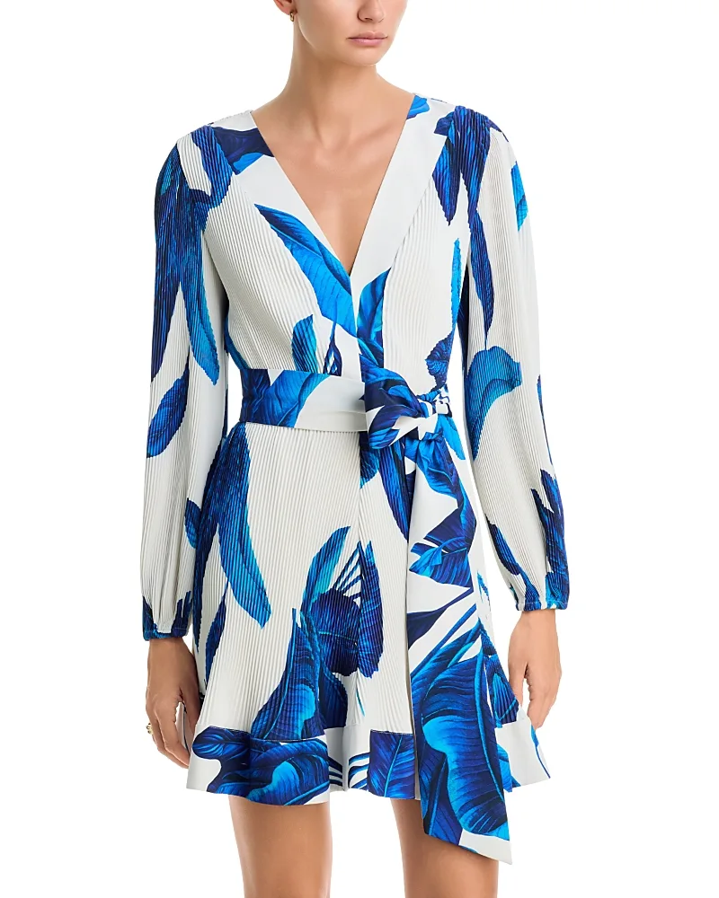 Liv Floral Pleated Tie Waist Mini Dress by Milly