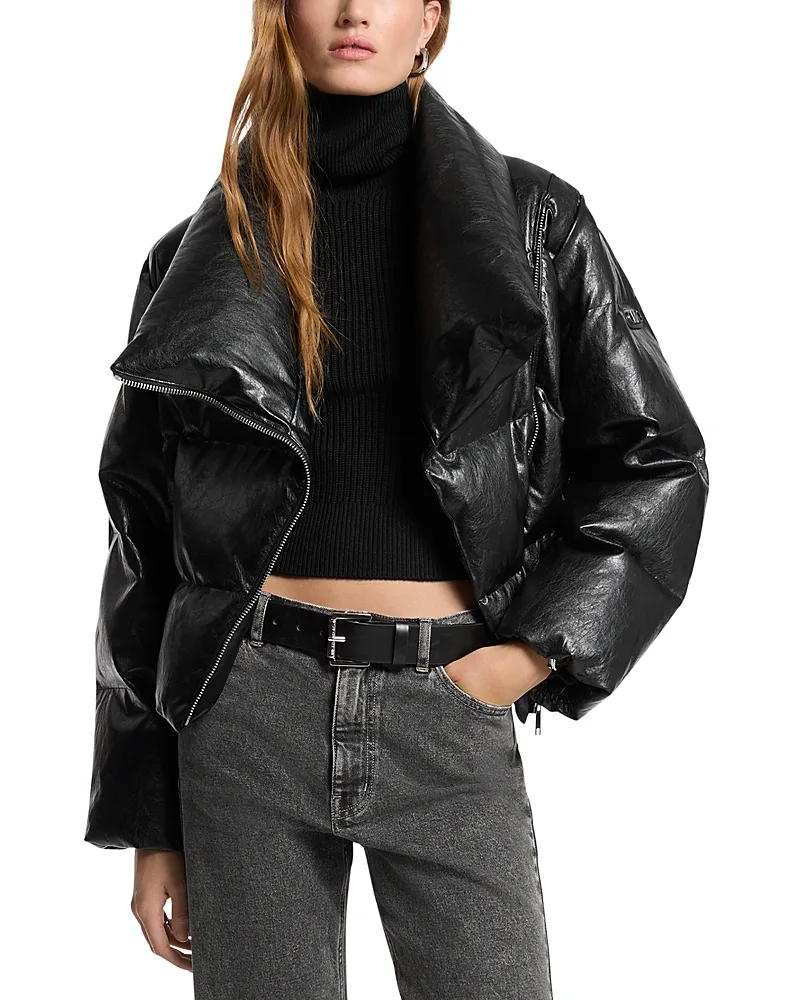 Faux Leather Moto Puffer Jacket by MICHAEL Michael Kors